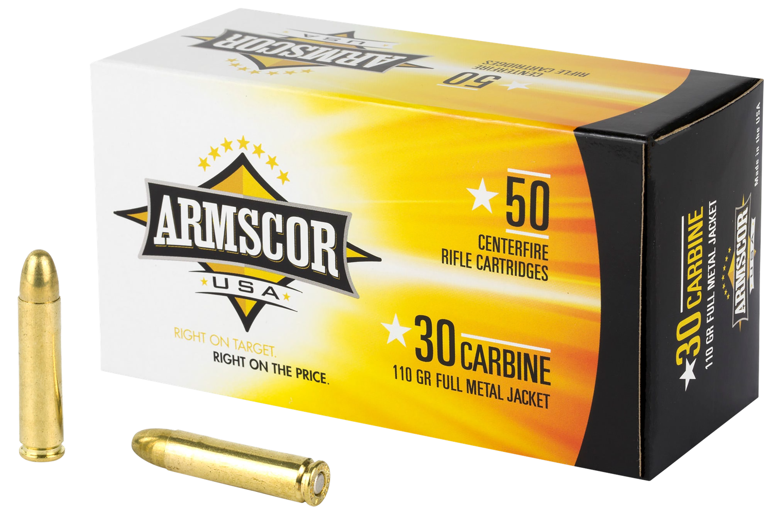 Armscor Rifle Ammunition FAC30C-1N, 30 Carbine, Full Metal Jacket, 110 GR, 50 Rd/bx