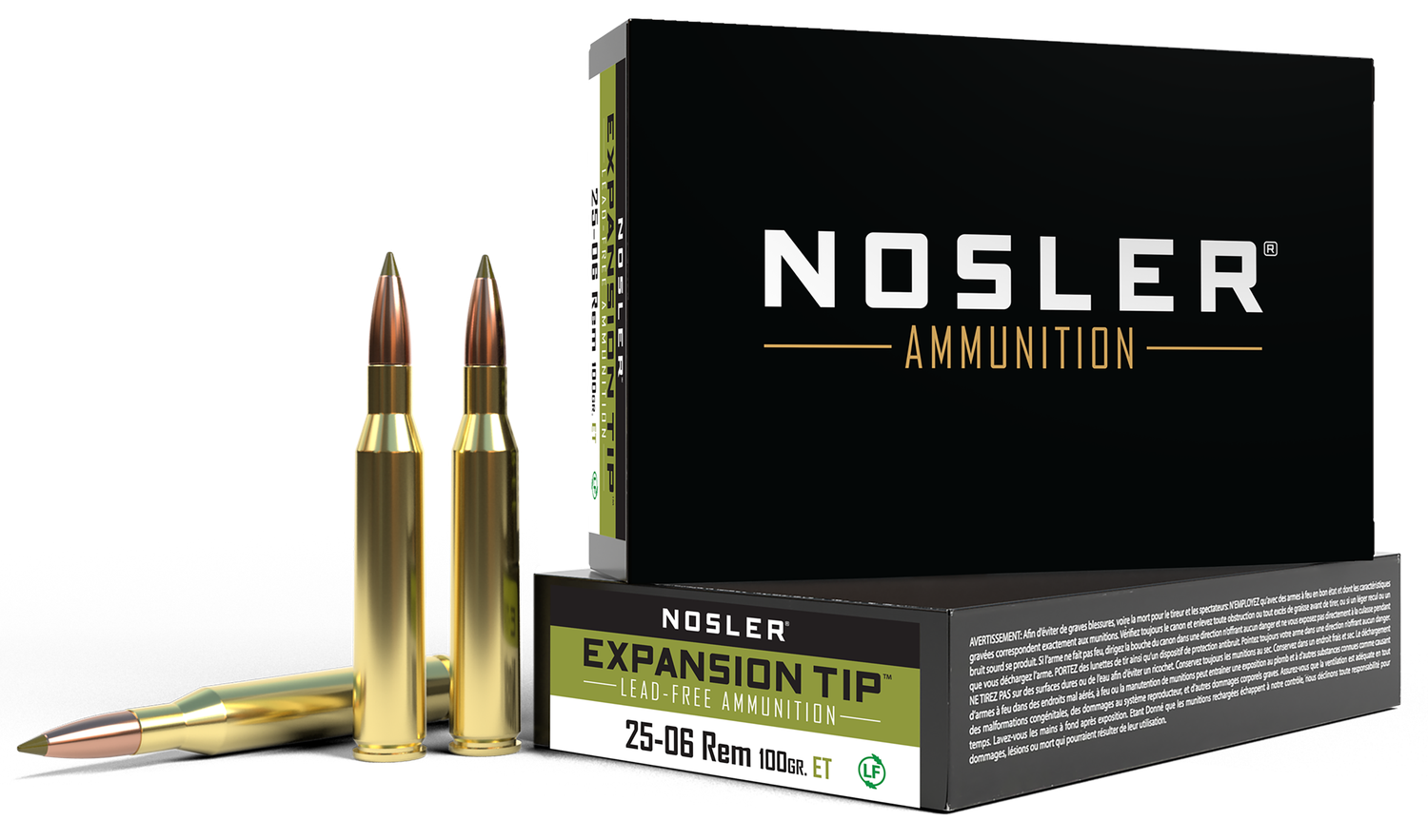 Nosler E-Tip Rifle Ammunition 40238, 25-06 Rem, E-Tip Lead-Free, 100 gr, 3200 fps, 20 Rd/Bx
