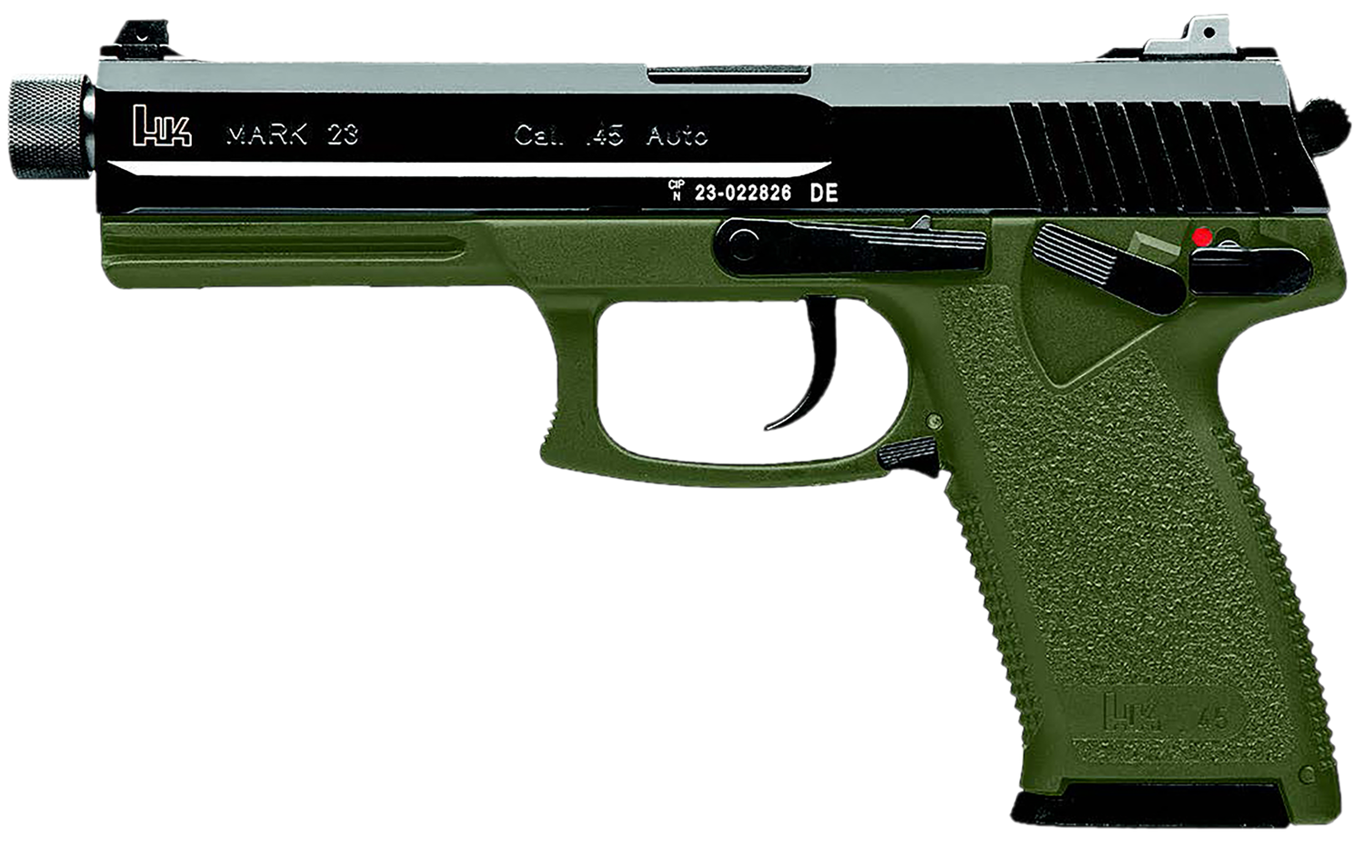Heckler & Koch Mark 23 Pistol 81001074 , 45 ACP, 5.87 in, Modular Synthetic OD Green Grip, 12 Rd