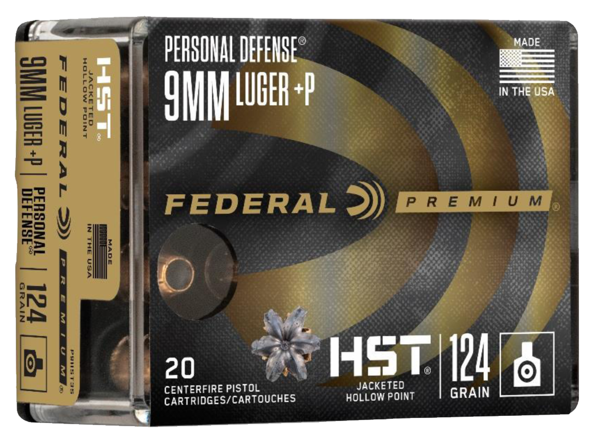 Federal Premium Personal Defense Pistol Ammunition P9HST3S, 9MM +P, HST Jacketed Hollow (HP), 124 GR, 20 Rd/bx