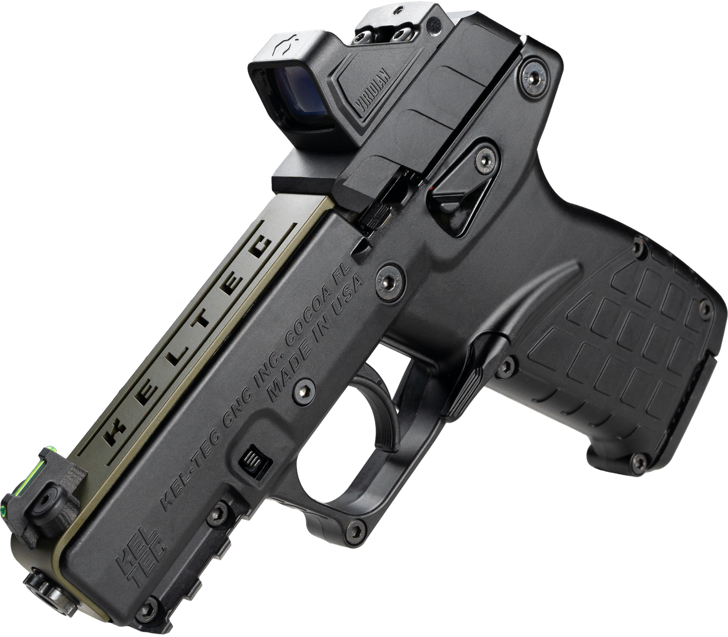 Kel-Tec P17 Pistol P17BGRNOPTIC, 22 LR, 3.80", Textured Grips, OD Green Finish, w/Viridian RFX-11 Green Dot, 16 Rds