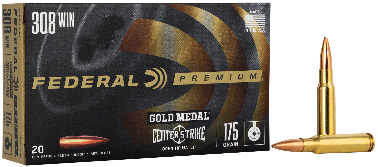 Federal Premium Gold Medal Rifle Ammunition GM308OTM2, 308 Winchester, Open Tip Match, 175 GR, 2600 fps, 20 Rd/bx