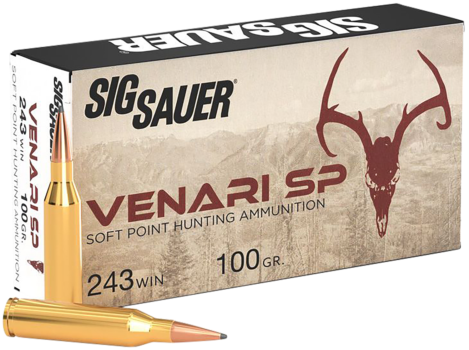 Sig Venari Rifle Ammunition V243SP10020, 243 Win, Soft Point, 100 gr, 2960 fps, 20 Rd/Bx