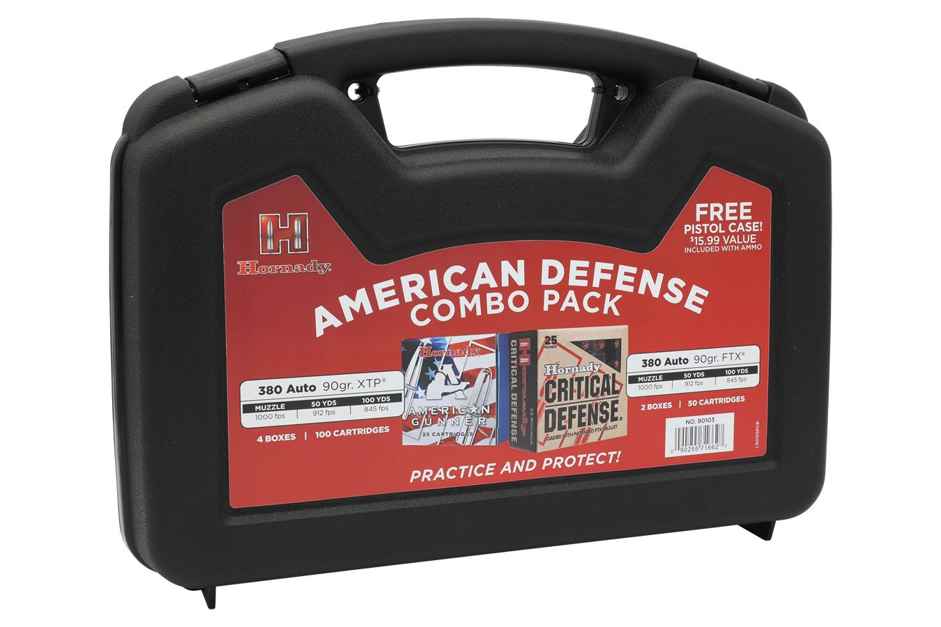 Hornady American Defense Combo Pack Pistol Ammunition 90103, 380 ACP, 1000 fps, 90 GR, FTX/XTP, 150 Rds Rd/Bx