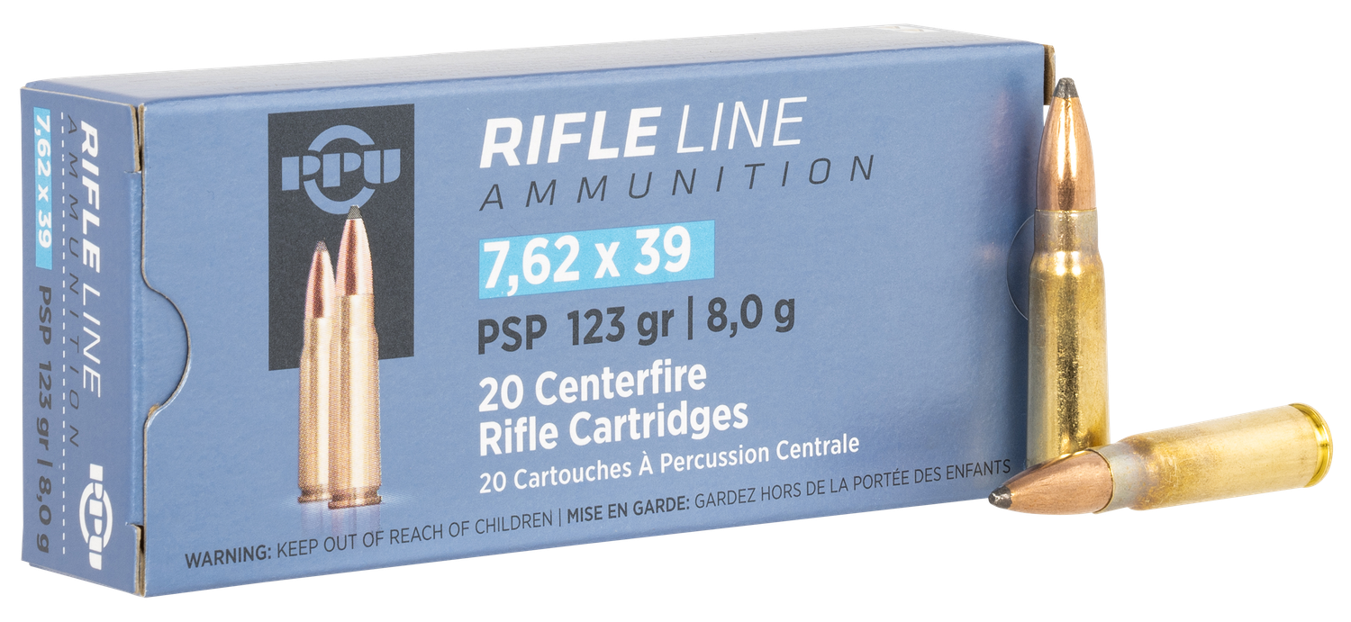 Prvi Partizan Rifle Ammunition PP739P, 7.62x39mm, Pointed Soft Point, 123 gr, 2350 fps, 20 Rd/Bx