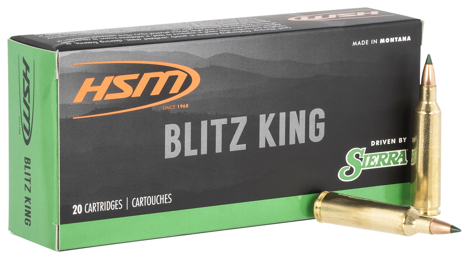 HSM Varmint Rifle Ammunition 2225020N, 22-250 Rem, Sierra BlitzKing, 55 gr, 3610 fps, 20 Rd/Bx