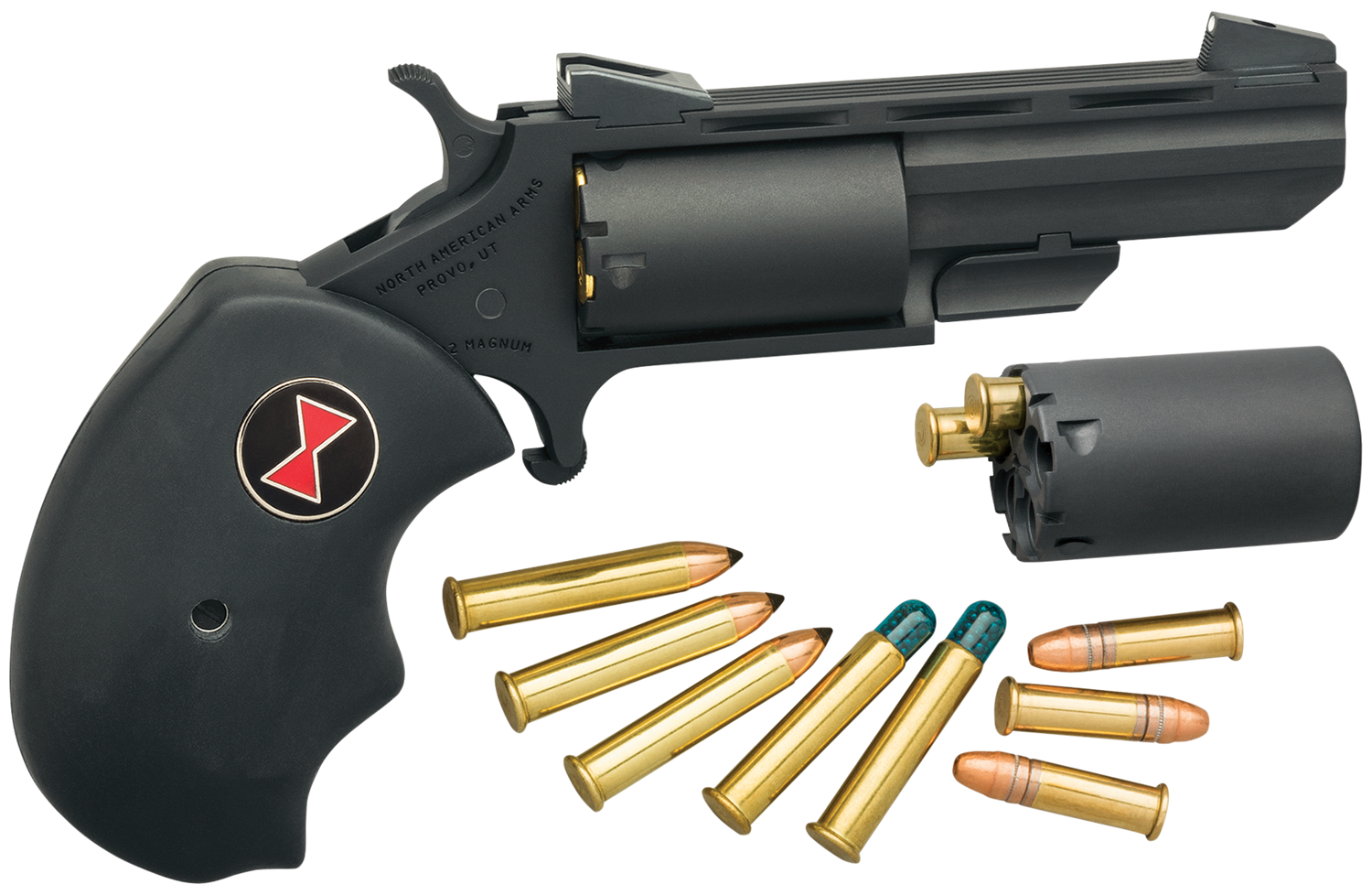 North American Arms Black Widow SAO Revolver BWCCRK, 22 LR, 2", Rubber Grips, Stainless Cerakote, 5 Rds