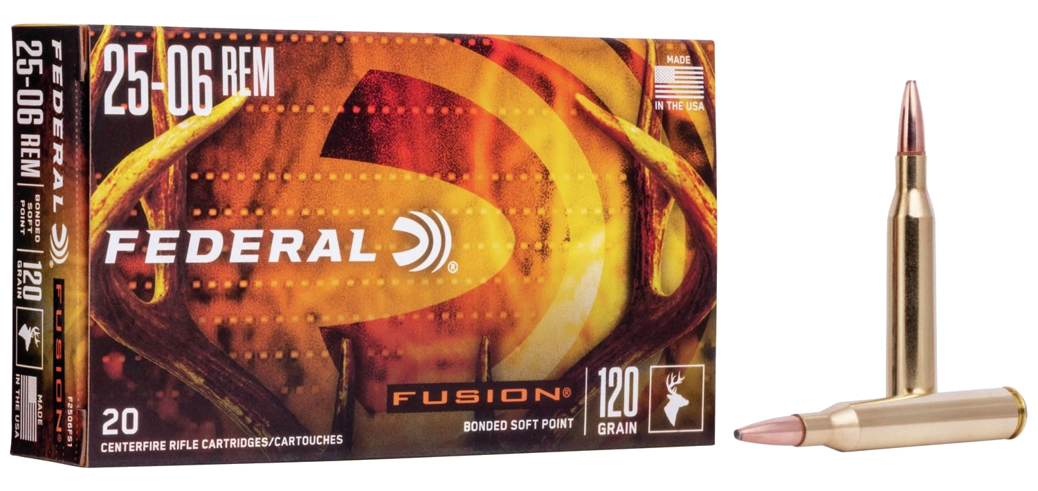 Federal Fusion Rifle Ammunition F2506FS1, 25-06 Remington, Fusion Ammunition, 120 GR, 2980 fps, 20 Rd/bx