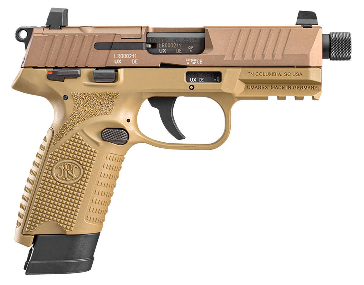 FN 502 Tactical Pistol 66101006, 22 LR, 4.6", FDE Grips, FDE Finish, 15 Rds