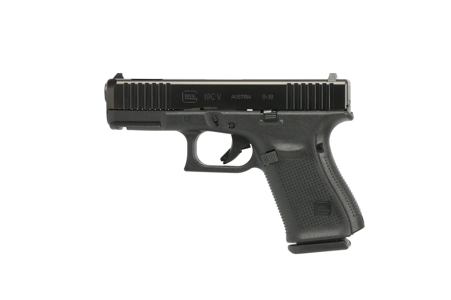 Glock 19C V Pistol PV19590203, 9mm, 4.02 in, Black Polymer Grip, nDLC Finish, Fixed Sights, GMB Ported Barrel, Ported Slide, 15 Rds