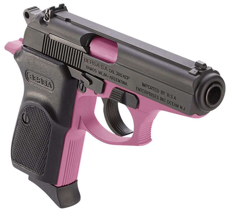 Bersa Thunder 380 Pistol T380PNK8, 380 ACP, 3.50in, Black Textured Polymer, Pink Cerakote Finish, 8 Rds