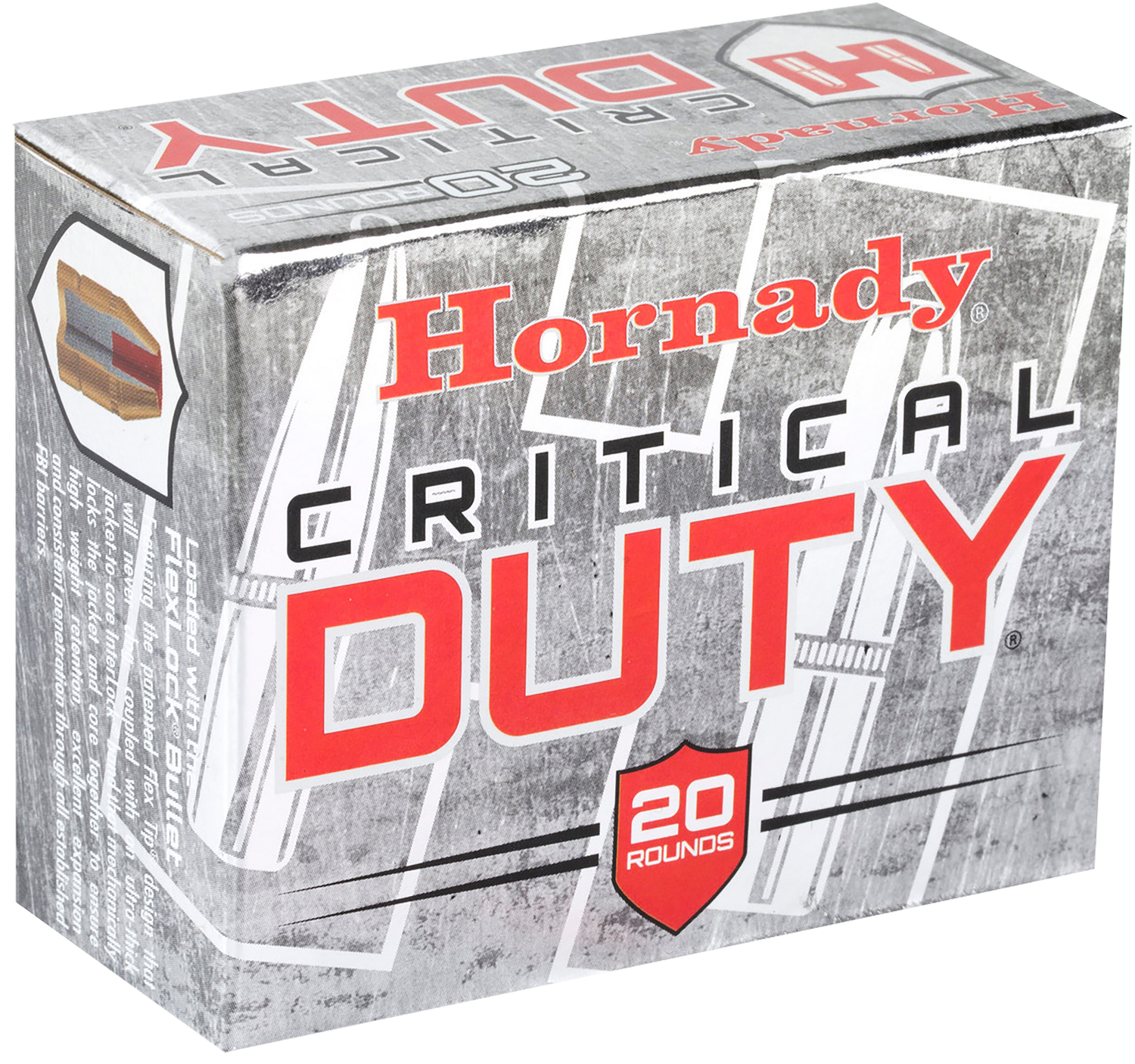 Hornady Critical Duty Pistol Ammunition 90926, 45 ACP +P, FlexLock, 220 GR, 975 fps, 20 Rd/Bx