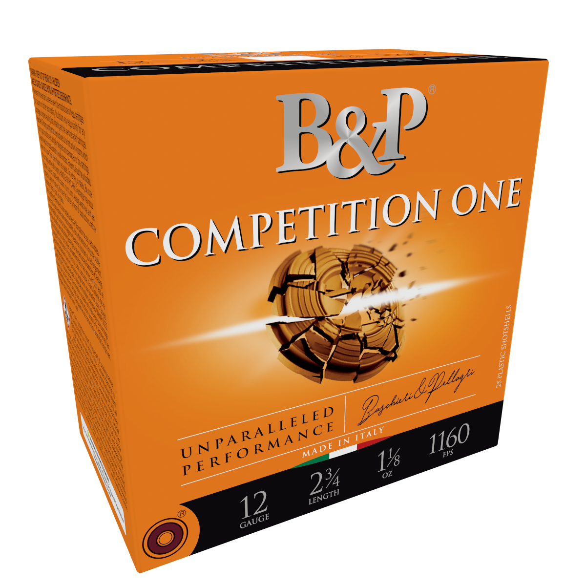 Baschieri & Pellagri Competition One Shotshells 12B1CP9, 12 Gauge, 2-3/4", 1 oz, 1160 fps, #9 Lead Shot, 25 Rds/box