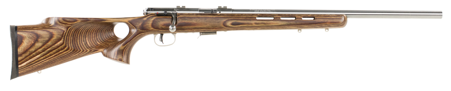 Savage 93R17BTVS Rimfire Rifle 96200, 17 HMR, 21" Hvy BBL, Bolt Action, Brown Laminate Stock, Stain Steel Finish, Accutrigger, 5 Rds