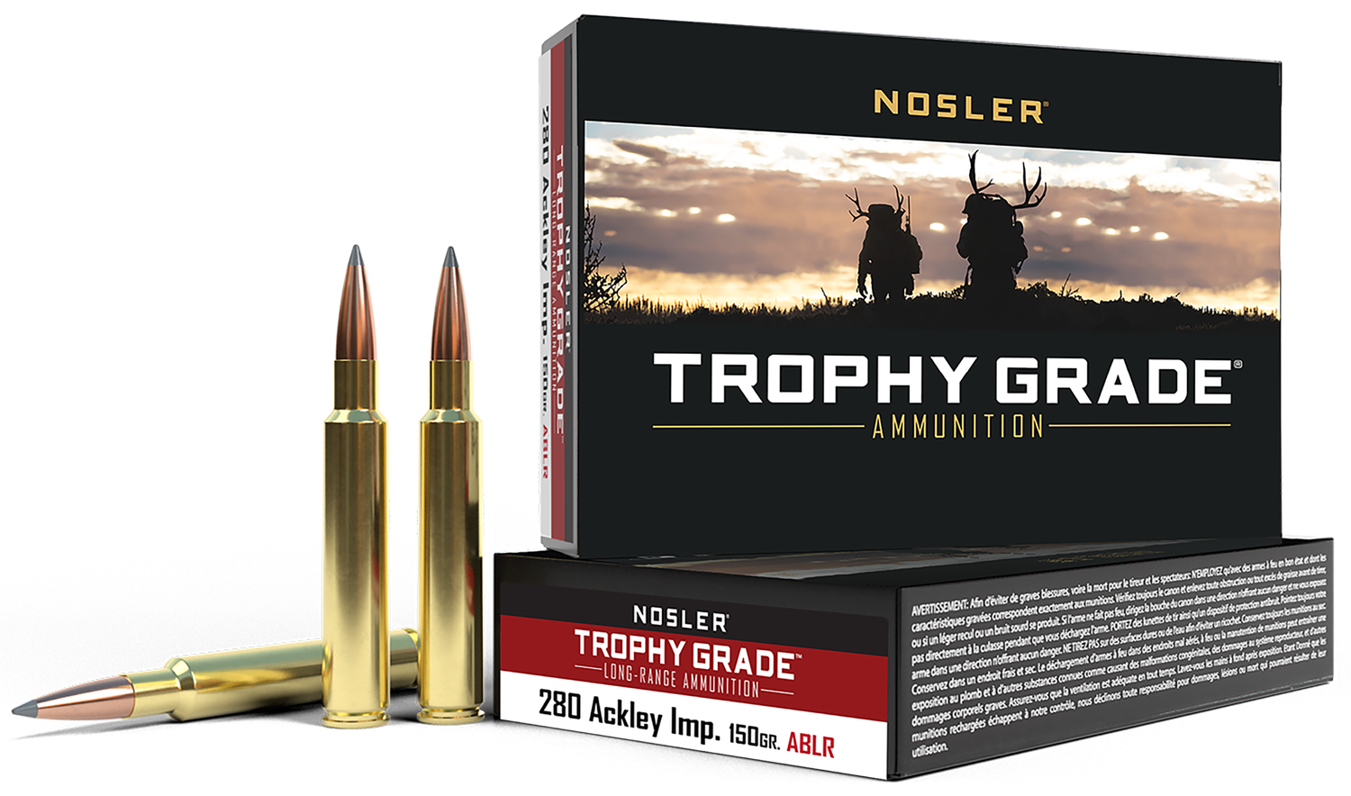 Nosler Long Range Rifle Ammunition 60116, 280 Remington Ackley Improved, AccuBond, 150 GR, 2930 fps, 20 Rd/Bx
