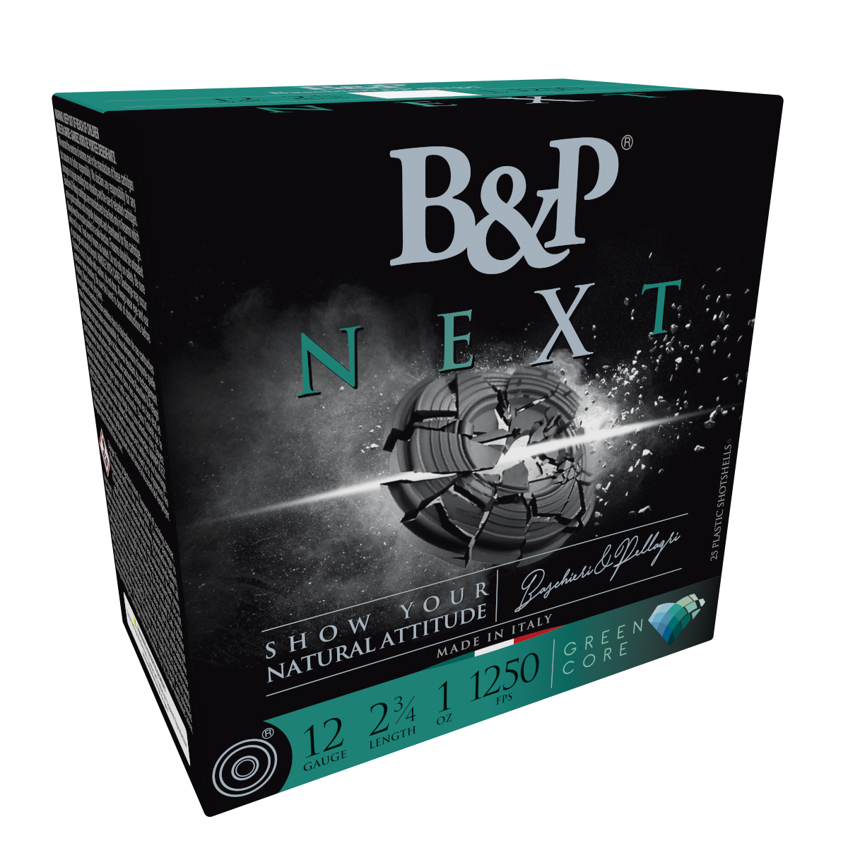B&P Baschieri & Pellagri NEXT Clay Target Loads 12B1NX8, 12 Gauge, 2-3/4", 1 oz, 1250 fps, #8 Lead Shot , 25 Rds/Bx