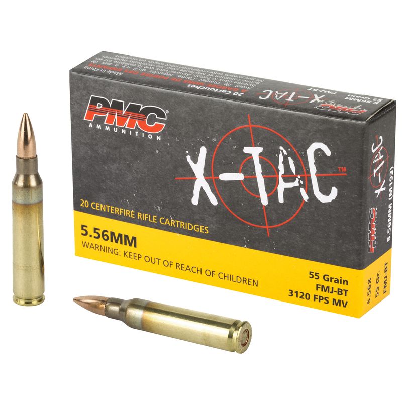 PMC X-Tac Rifle Ammunition XP193, 5.56mm NATO, Full Metal Jacket Boat-Tail, 55 GR, 3270 fps, 20 Rd/bx