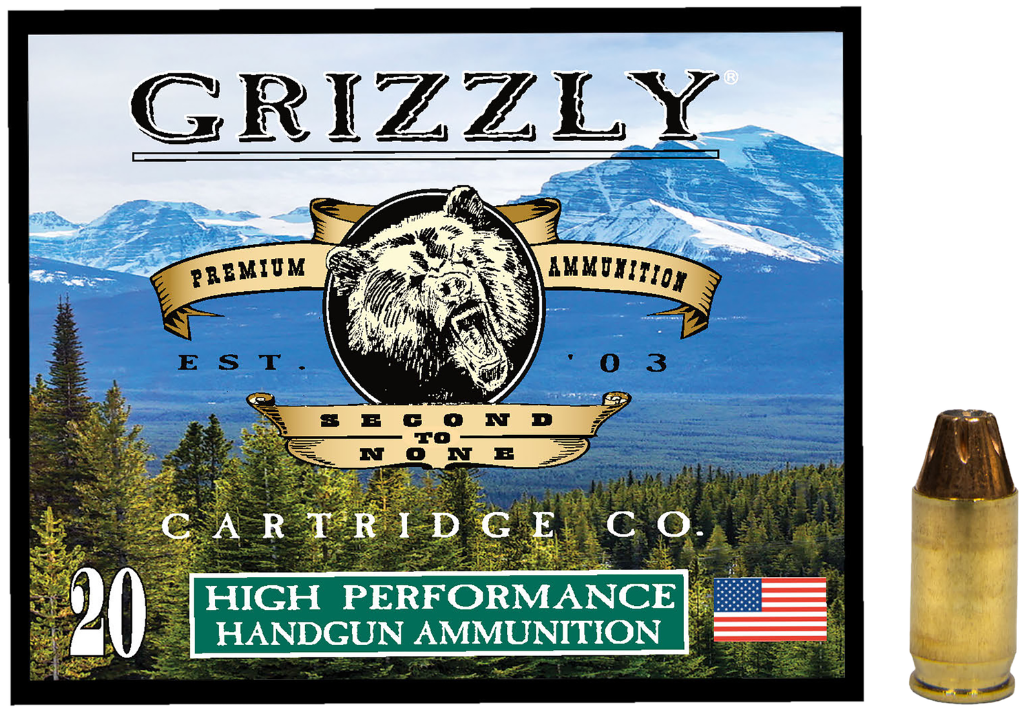 Grizzly Ammunition High Performance Pistol Ammunition GC380A2, 380 ACP, Jacketed Hollow Point (JHP), 90 GR, 1100 fps, 20 Rd/bx