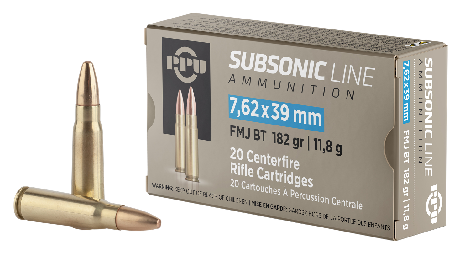 Prvi Partizan Rifle Ammunition PPS76239, 7.62x39mm, Full Metal Jacket Boat Tail, 182 gr, 1033 fps, 20 Rd/Bx