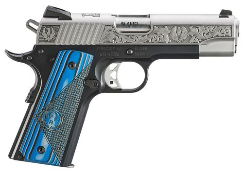 Ruger SR1911 Newport, NH Edition Pistol 16702, 45 ACP, 4.25in, Black/Blue Deluxe Checkered G10, Black Anodized Finish, 7 Rds