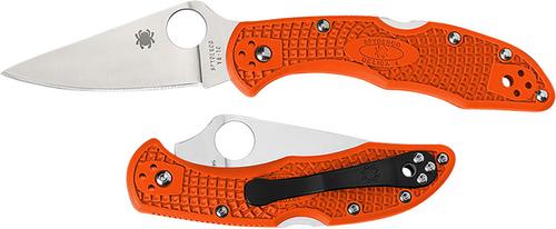 Spyderco Delica 4 Folding Knife, Plain Edge, Orange Handle (C11FPOR)