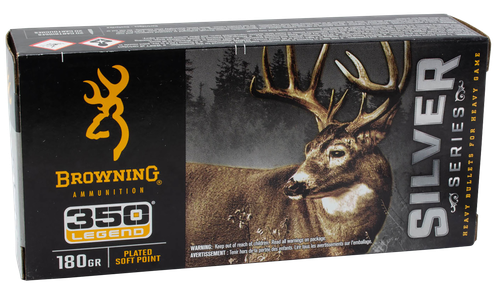 Browning Silver Rifle Ammunition B192603501, 350 Legend, Plated Soft Point, 180 gr, 2100 fps, 20 Rd/Bx