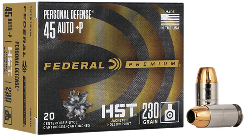 Federal Personal Defense HST Pistol Ammunition P45HST1S, 45 ACP, HST, 230 gr, 950 fps, 20 Rd/Bx