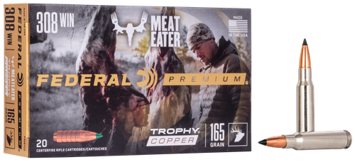Federal Vital-Shok Rifle Ammunition P308TC2, 308 Winchester (7.62 NATO), Trophy Copper, 165 GR, 2700 fps, 20 Rd/bx
