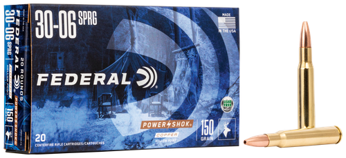 Federal Power-Shok Copper Rifle Ammunition 3006150LFA, 30-06 Springfield, Copper Bullet, 150 GR, 20 Rd/Bx