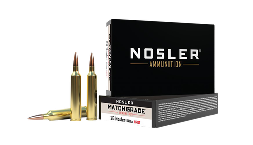 Nosler Match Grade Rifle Ammunition 51288, 26 Nosler, Custom Competition, 140 GR, 3300 fps, 20 Rd/Bx