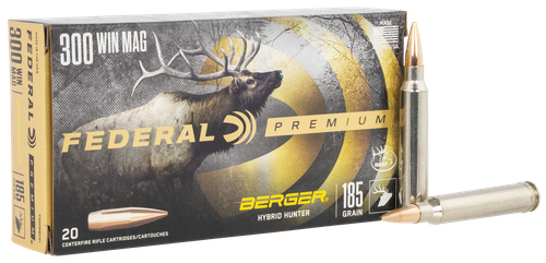 Federal Premium Berger Hybrid Rifle Ammunition P300WBCH1, 300 Win Mag, Berger Hybrid, 185 GR, 2950 fps, 20 Rds/Bx