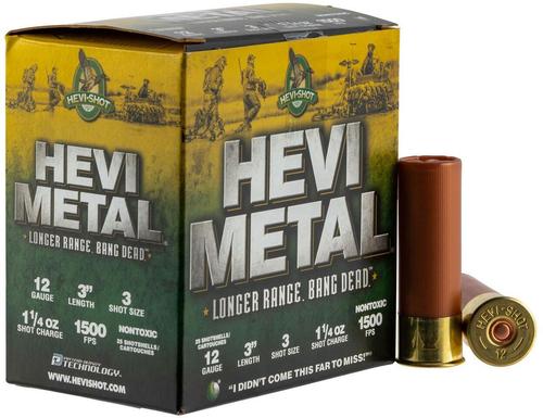 Hevishot Hevi-Metal Long Range Waterfowl Shotshells 38006, 12 Gauge, 3 in, 1-1/4 oz, 1500 fps, #6 Hevi Metal Shot, 25 Rd/bx