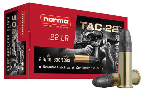 Norma High Performance Target Rimfire Ammunition 2425092, 22 Long Rifle, Lead Round Nose (RN), 40 GR, 50 rd/bx