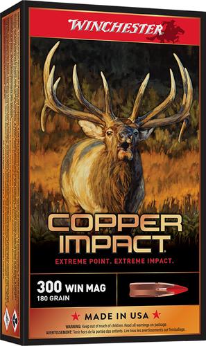 Winchester Copper Impact Rifle Ammunition X300CLF2, 300 Win Mag, Copper Extreme Point Lead-Free, 180 gr, 2950 fps, 20 Rd/Bx