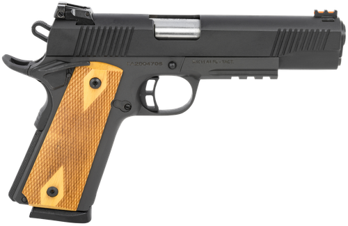 Taylors 1911 Tactical Pistol 230007, 45 ACP, 5 in, Checkered Wood Grip, Black Finish, 8 Rd