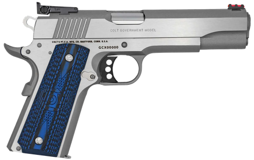 Colt Gold Cup Lite Pistol O5073GCL, 38 Super, 5", Blue G10 Checkered Grips, Stainless Finish, 8 Rds