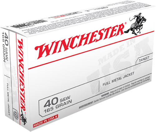 Winchester USA Pistol Ammunition USA40SW, 40 S&W, Full Metal Jacket (FMJ), 165 GR, 1060 fps, 50 Rd/bx