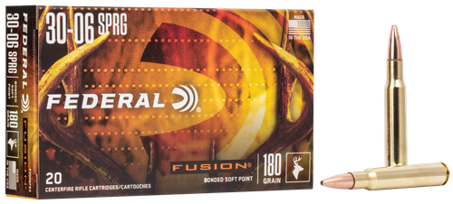 Federal Fusion Rifle Ammunition F3006FS3, 30-06 Springfield, Fusion Ammunition, 180 GR, 2700 fps, 20 Rd/bx