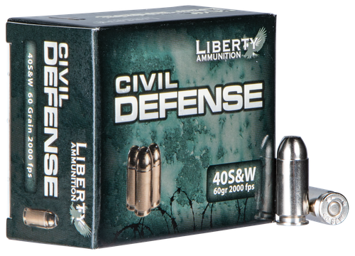 Liberty Civil Defense Pistol Ammunition LACD40012, 40 S&W, 60 GR, 2000 fps, 20 Rd/bx