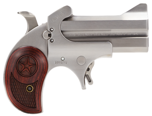 Bond Arms Cowboy Defender Derringer BACD357MAG, 357 Magnum, 3", Rosewood/Black Ash Grip, Satin Stainless Finish, 2 Rds