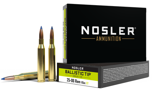 Nosler Trophy Grade Rifle Ammunition 40071, 25-06 Remington, Ballistic Tip, 115 GR, 3000 fps, 20 Rd/bx