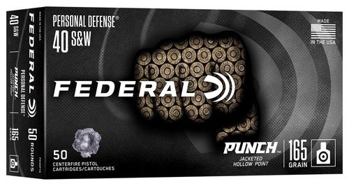 Federal Cartridge Punch Pistol Ammunition PD40P1G, 40 S&W, Jacketed Hollow Point (JHP), 165 GR, 1130 fps, 50 Rd/bx