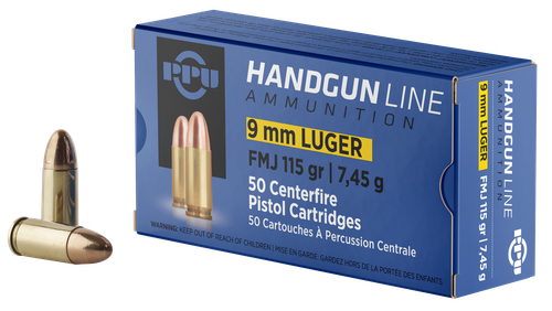 Prvi Partisan Pistol Ammunition PPH9F1, 9mm Luger, Full Metal Jacket, 115 gr, 1145 fps, 50 Rd/Bx