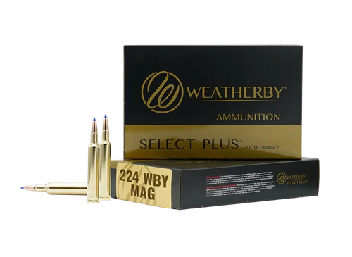 Weatherby Select Plus Rifle Ammunition M22437HCB, 224 Wthby Mag, Hammer Custom, 37 gr, 20 Rd/Bx