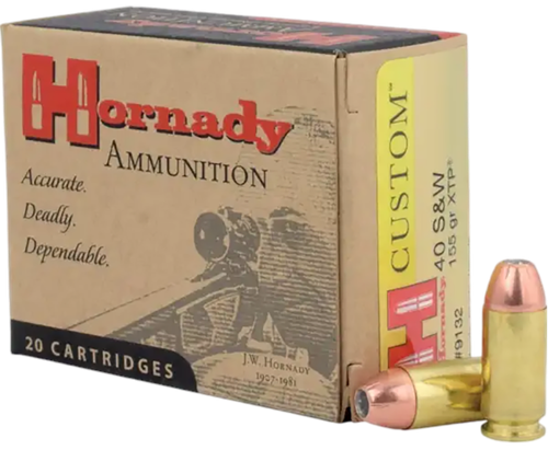 Hornady Custom Handgun Ammunition 9132, 40 S&W, XTP Jacketed Hollow Point (JHP), 155 GR, 1180 fps, 20 Rd/bx