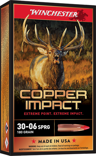 Winchester Copper Impact Rifle Ammunition X3006CLF2, 30-06 Springfield, Copper Extreme Point Lead-Free, 180 gr, 2725 fps, 20 Rd/Bx