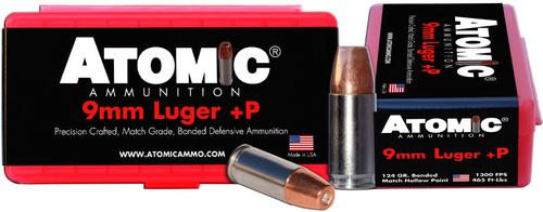 Atomic Pistol Ammunition 00454, 9mm +P, Bonded Mathc HP, 124 GR, 1300 fps, 20 Rds/Bx