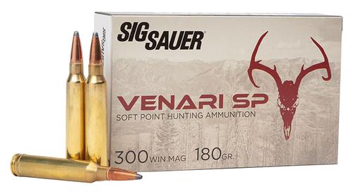 Sig Venari Rifle Ammunition V300WMSP18020, 300 Win Mag, Soft Point, 180 gr, 3050 fps, 20 Rd/Bx