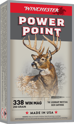 Winchester Super-X Rifle Ammunition X3381, 338 Winchester Mag, Power-Point, 200 GR, 2960 fps, 20 Rd/bx