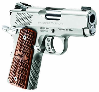Kimber 3200375 Stainless Ultra Raptor II Pistol, 45 ACP, 3 in Barrel, Aluminum Frame, Satin Stainless Steel Slide, 7 Rd